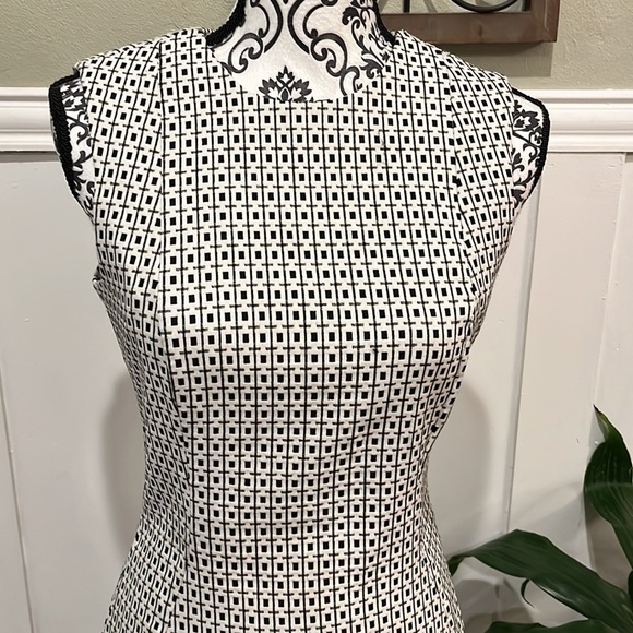 Calvin Klein midi dress square print ivory black sz 4 small medium - Picture 2 of 5